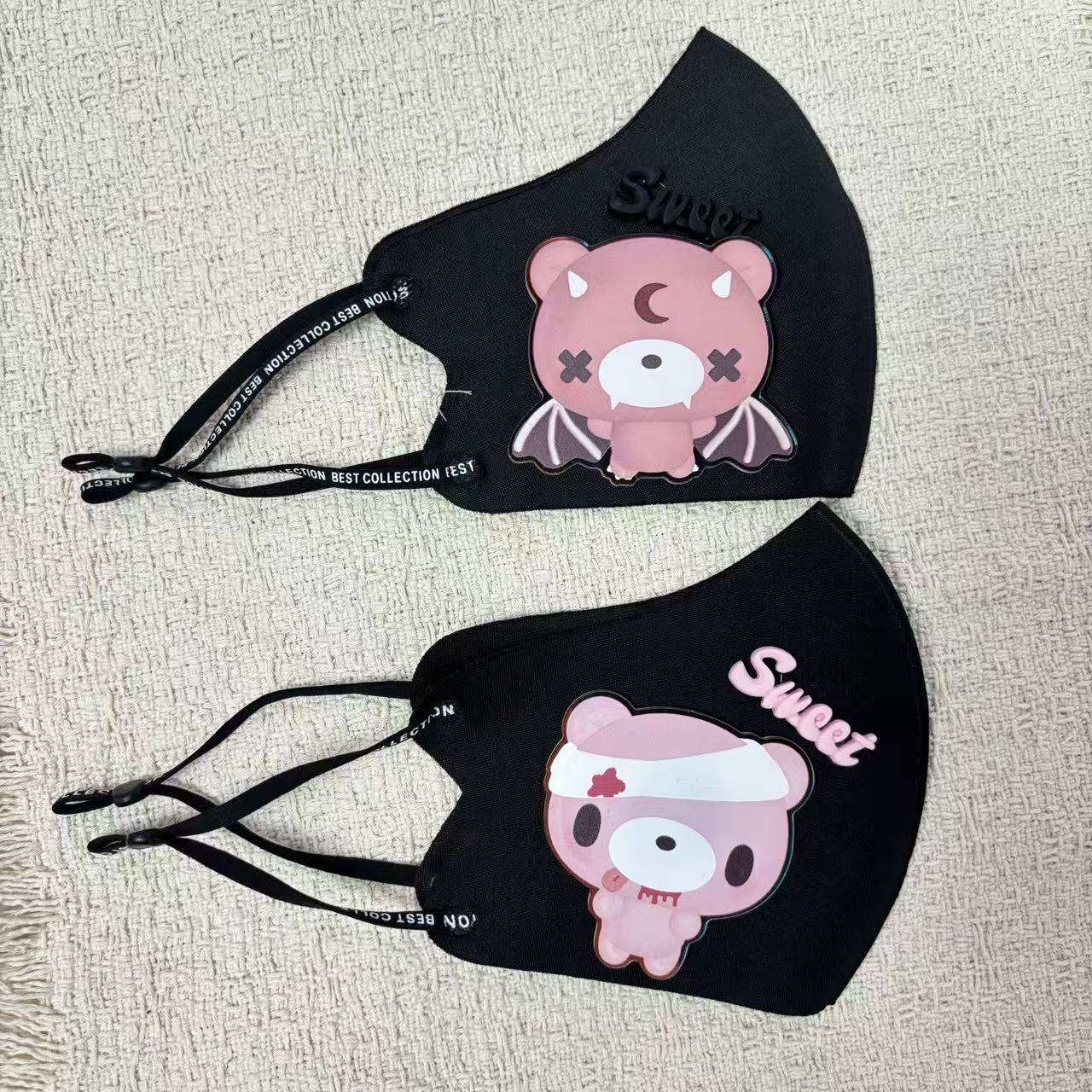 Cloth Face Mask Washable - Niedliche Cartoon-Bär-Stoff-Gesichtsmaske, verstellbarer Ohrriemen, 3D-Stereo, wiederverwendbare